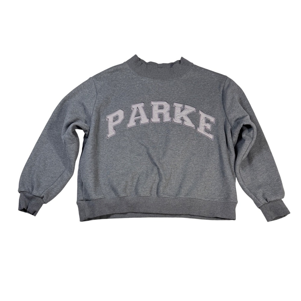 Parke Women Oversized Mock Neck Sweatshirt Charcoal Grey Varsity Logo L/XL - Picture 2 of 6